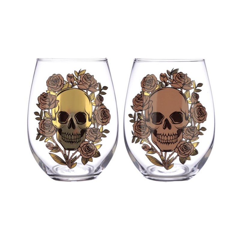 Lot de 2 Verres de Table Skulls & Roses - Crâne