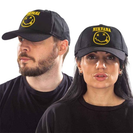 Nirvana Unisex Baseball Cap: Logo & Happy Face