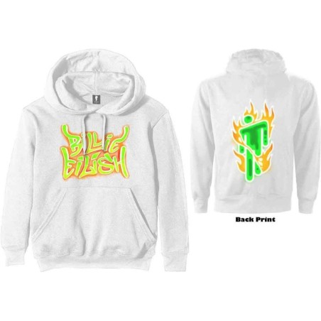 Billie Eilish Unisex Pullover Hoodie: Airbrush Flames Blohsh (Back Print)