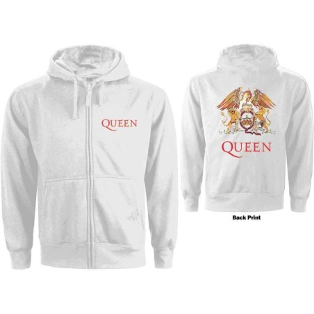 Queen Ladies Zipped Hoodie: Classic Crest (Back Print)