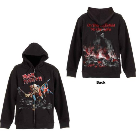 Iron Maiden Unisex Zipped Hoodie: Scuffed Trooper (Back Print)